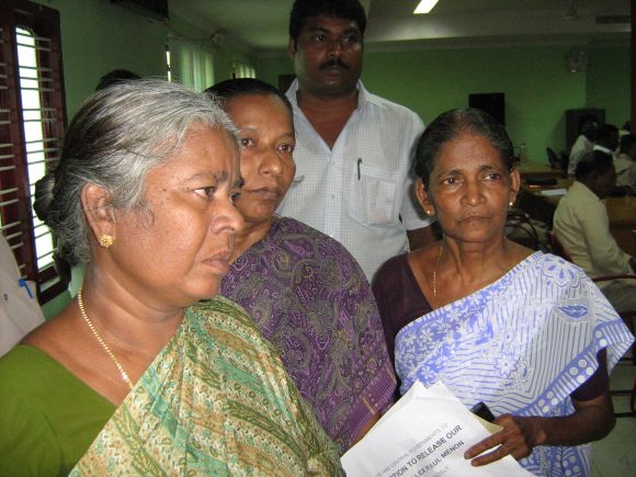 Relatives of Alex Paul Thomas seen at the Tirunelveli collectorate office