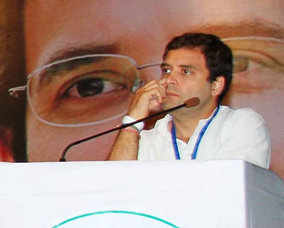 Rahul listens to a member of the audience during a gathering at Ville Parle, Mumbai on Friday
