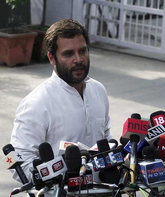 Rahul Gandhi speaks to the media in New Delhi after its Congress' debacle in UP assembly polls