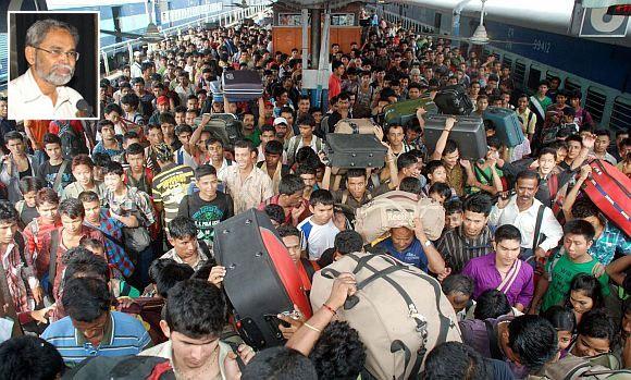 Passengers from south india arrive at Guwahati railway station. (Inset) Chairman of the Popular Front of India E M Abdul Rahiman