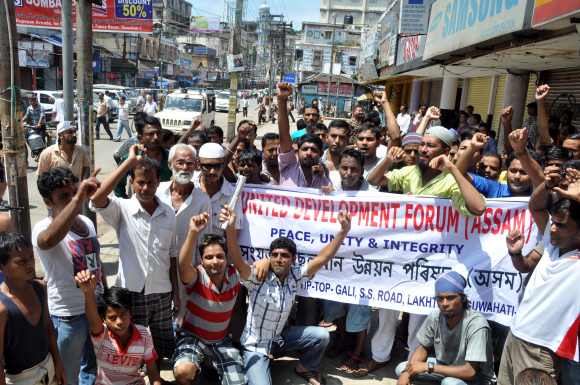 The United Development Forum of Assam protests against the violence in the state