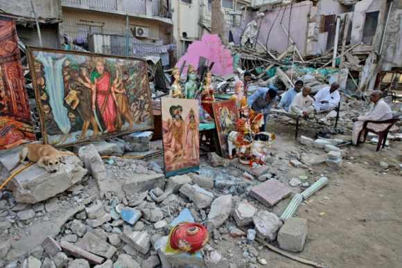 The site of the temple which was demolished by a builder in Pakistan