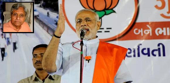 Gujarat Chief Minister during an election rally. Inset: Writer Gunvant Shah