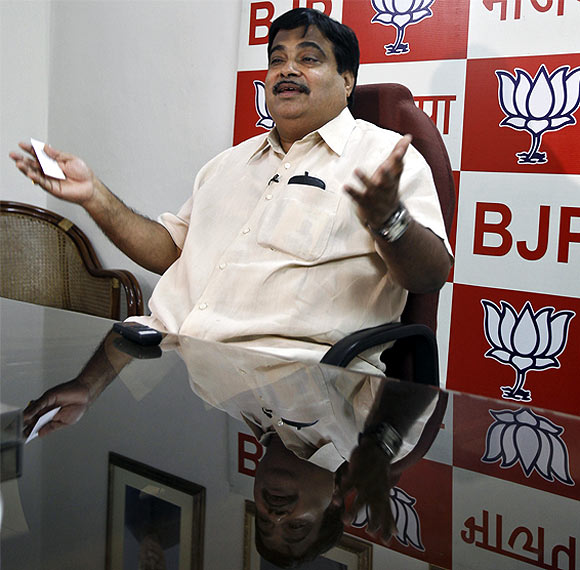 Nitin Gadkari, president of India's main opposition Bharatiya Janata Party, speaks during an interview with Reuters at his party office in New Delhi