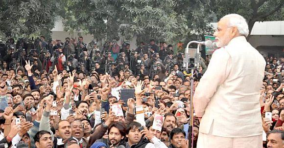 Modi addressing party workers in New Delhi