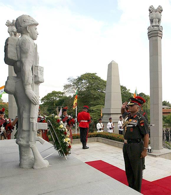 Army chief General V K Singh at an Indian Peace Keeping memorial in Colombo, Sri Lanka