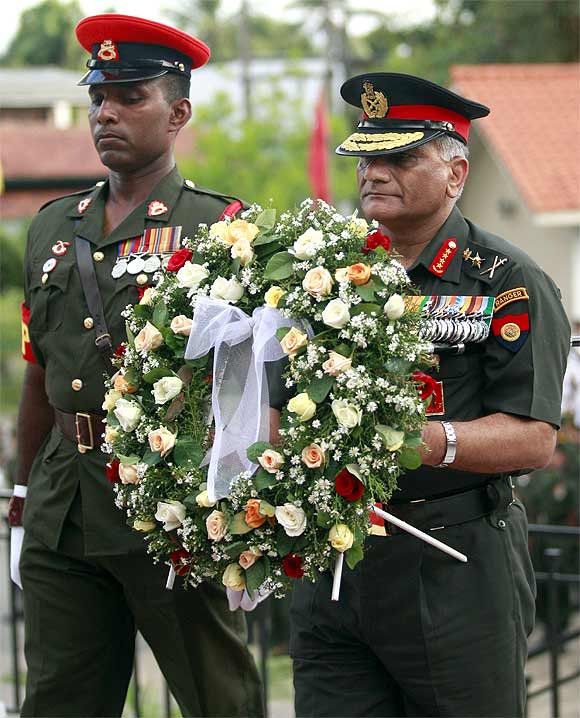 Army chief General V K Singh at an Indian Peace Keeping Force memorial in Colombo, Sri Lanka