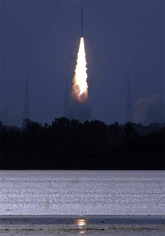 India's Polar Satellite Launch Vehicle C-12 blasts off from Sriharikota near Chennai in 2009.