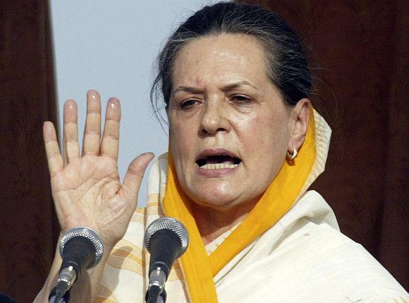 File image of Congress president Sonia Gandhi addressing a campaign rally in UP