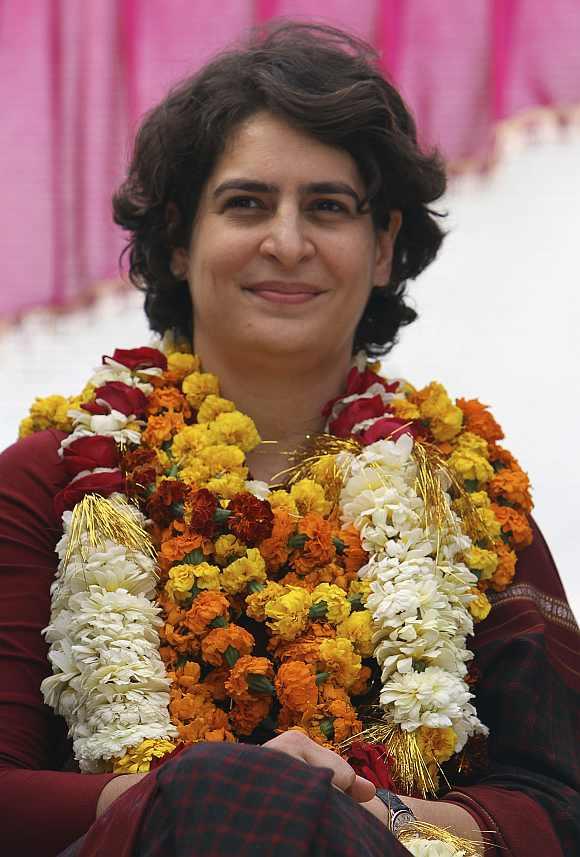 Priyanka Gandhi attends an election campaign rally at Amethi