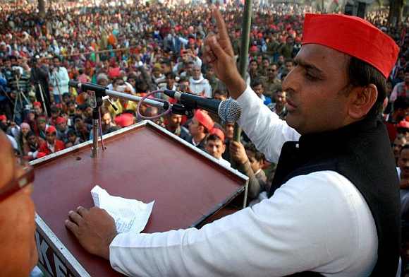 Akhilesh Yadav addresses a rally in UP