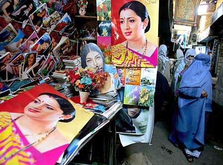 Posters of television actress Smriti Irani, once the heroine of Kyunki Saas Bhi Kabhi Bahi Thi, in a Kabul, Afghanistan, market