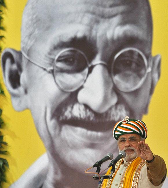 Gujarat Chief Minister Narendra Modi addresses a gathering