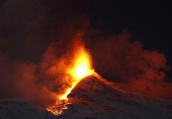 Mount Etna spews lava on the southern Italian island of Sicily