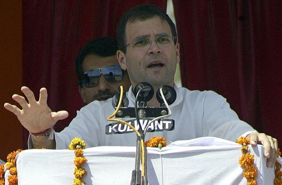 Congress general secretary Rahul Gandhi addressing a campaign rally in UP