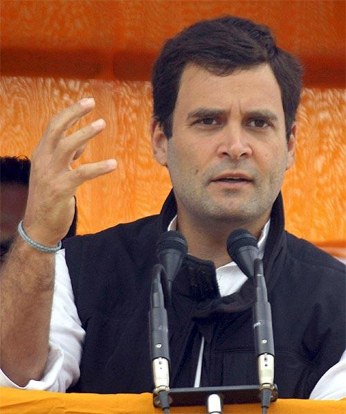 Rahul Gandhi during an election rally in Gorakhpur, Uttar Pradesh.