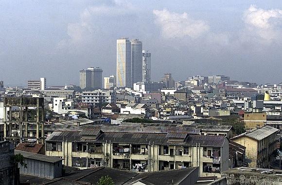 Colombo's tallest buildings, the 39-storey twin towers of the World Trade Center, rise over the financial centre of Sri Lanka's capital