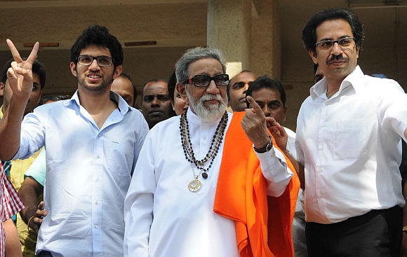 Shiv Sena supremo Bal Thackeray at the polling booth.
