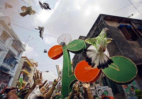 A rally by the supporters of Trinamool Congress.