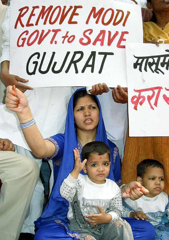 A protest against Gujarat Chief Minister Narendra Modi on April 13, 2002