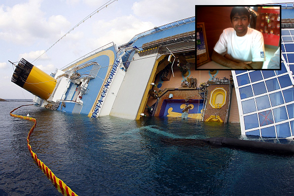 The capsized Costa Concordia cruise ship. Inset: Vinit Bhan Singh
