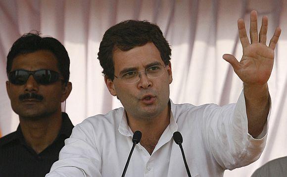 File picture of Congress general secretary Rahul Gandhi addressing a poll rally in Uttar Pradesh