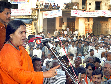 Uma Bharti at a political rally in Madhya Pradesh