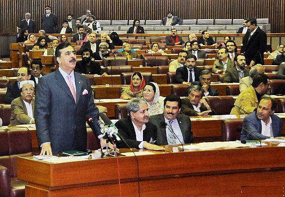 Gilani addressing the National Assembly