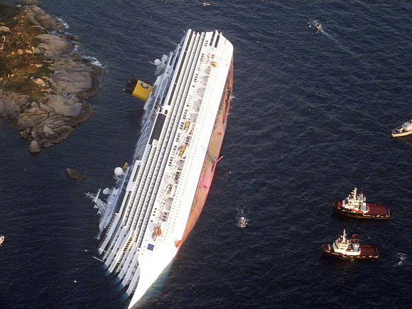 Costa Concordia cruise ship that ran aground is seen off the west coast of Italy at Giglio island