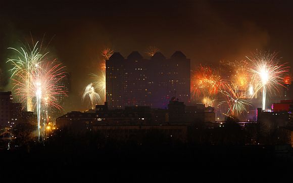 Fireworks light up the skyline of Beijing as residents celebrate the start of the Chinese new year