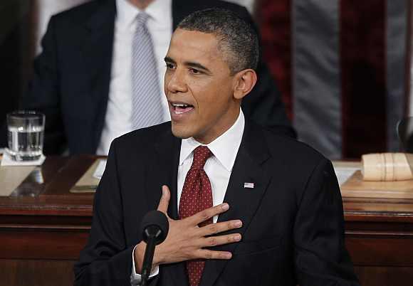 US President Barack Obama delivers his State of the Union address to a joint session of Congress on Capitol Hill in Washington