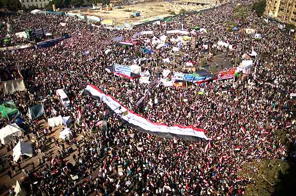 Demonstrators gather at Tahrir square during a protest marking the first anniversary of Egypt's uprising in Cairo