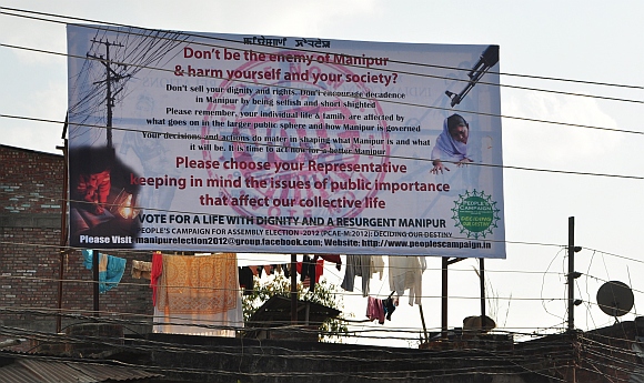 A public hoarding in Manipur asking people to assess their franchise