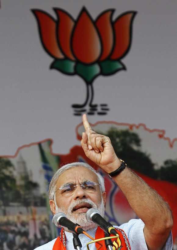 Gujarat Chief Minister Narendra Modi addresses BJP workers