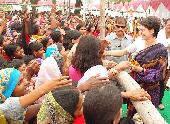 Priyanka Gandhi at an election rally in Amethi