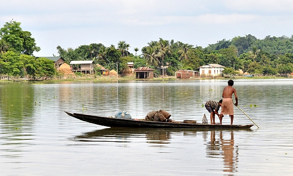 The flood-affected people of Naleni village of Assam move to safer place