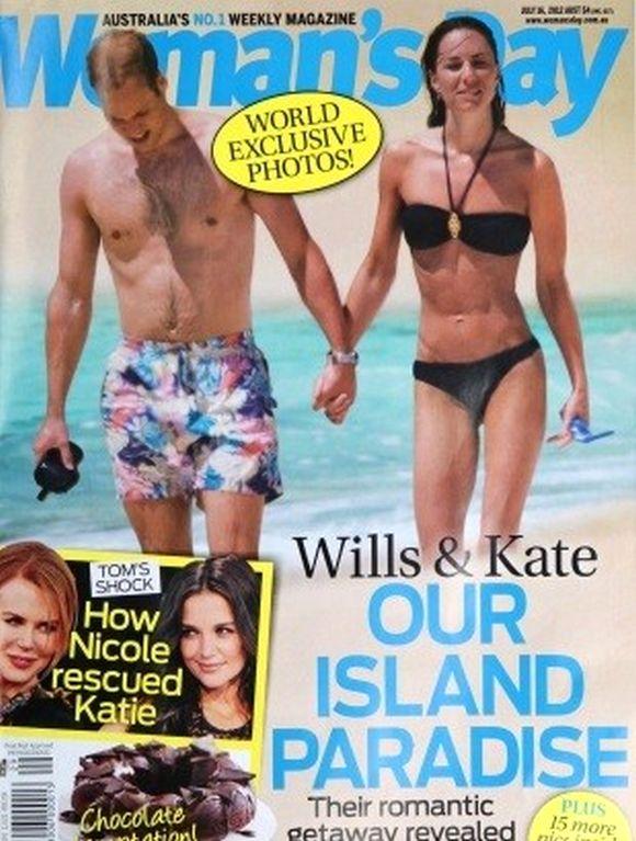 A photograph of the royal couple on their honeymoon on the cover of Australian magazine 'Woman's Day'