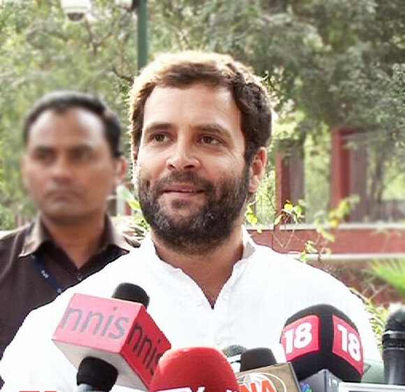 Congress General Secretary Rahul Gandhi had a brief interaction with the media at 10, Janpath in New Delhi