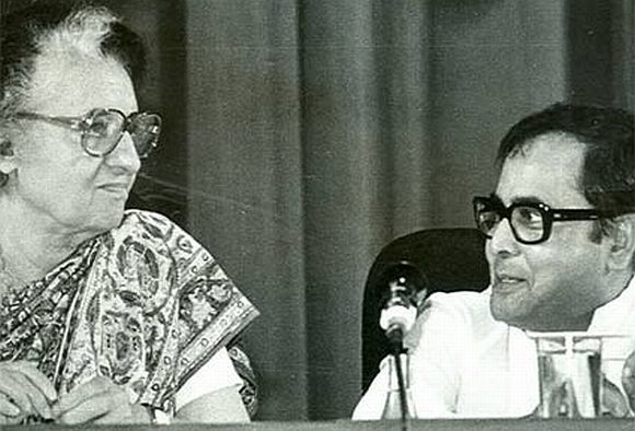 Indira Gandhi, then prime minister of India, with Pranab Mukherjee, then one of her Cabinet ministers