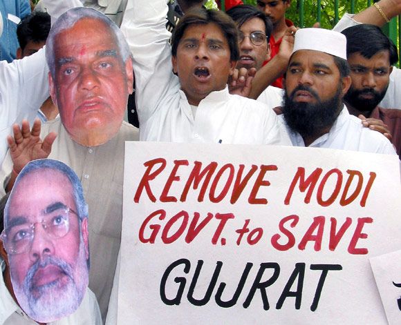 A protest against the Modi government in Gujarat, 2002