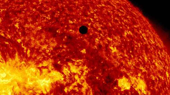 Handout image courtesy of NASA shows the planet Venus transiting the sun