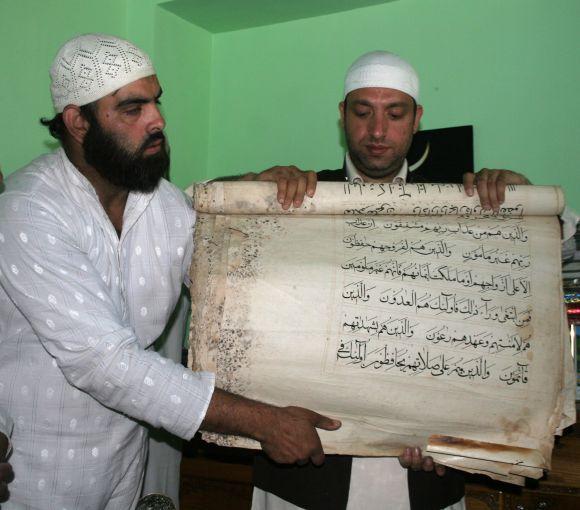 Revered relics of the gutted Dastageer Sahib shrine being displayed before the media on Wednesday afternoon