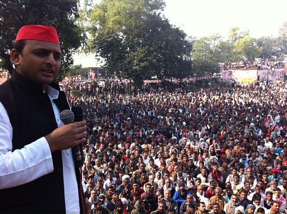 Akhilesh Yadav addresses a rally in UP