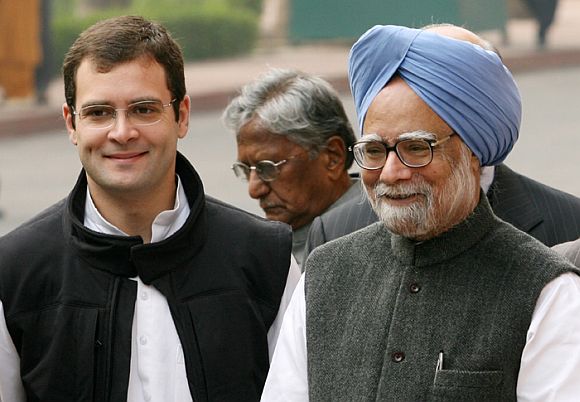 Rahul Gandhi with Prime Minister Manmohan Singh