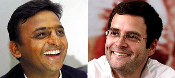 Uttar Pradesh CM Akhilesh Yadav and Congress General Secretary Rahul Gandhi