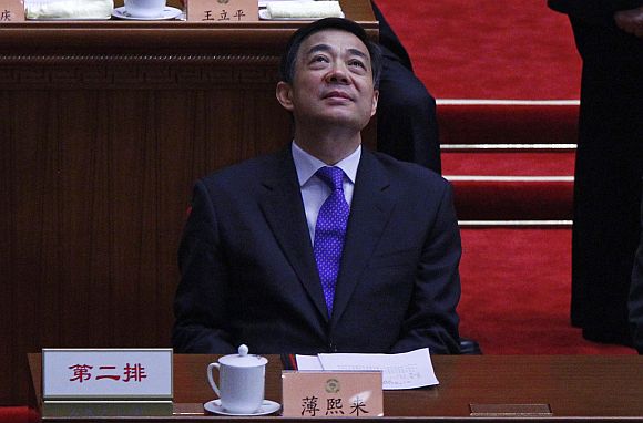 China's Chongqing Municipality Communist Party Secretary Bo Xilai looks up as he attends the closing ceremony of the Chinese People's Political Consultative Conference (CPPCC) at the Great Hall of the People in Beijing on March 13