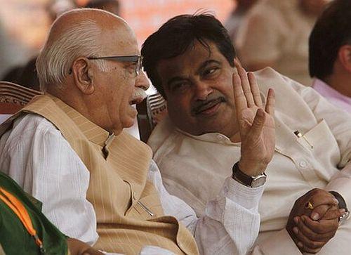 BJP president Nitin Gadkari with senior leader L K Advani