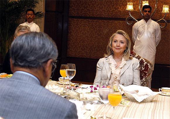 US Secretary of State Hillary Clinton with External Affairs Minister S M Krishna