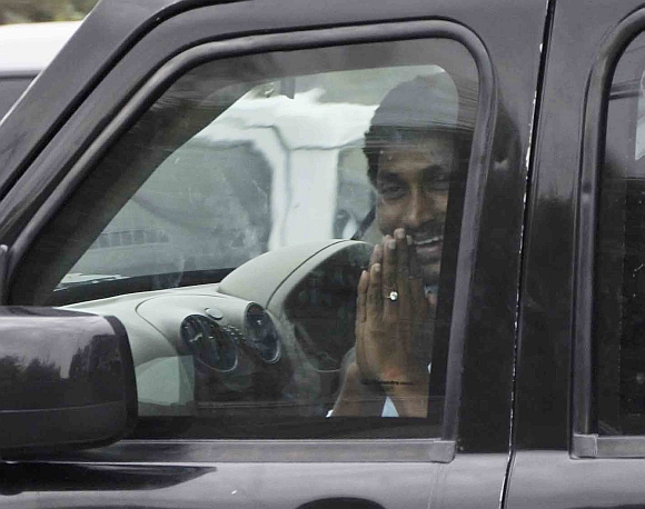 YSR Congress chief Jagan Mohan Reddy photographed outside the CBI office in Hyderabad