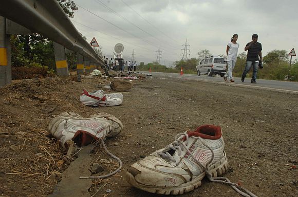 Pairs of shoes belonging to the victims at the crash site